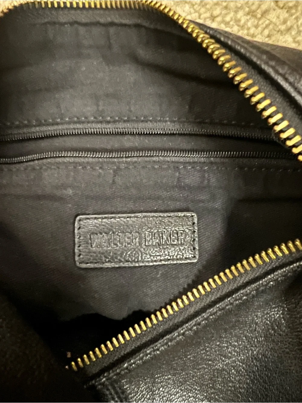Walter Baker Black Leather Hobo with Gold Handle